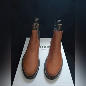 Celine Womens Tan Leather Chelsea Bootsl Sz 41 Honey New With Box